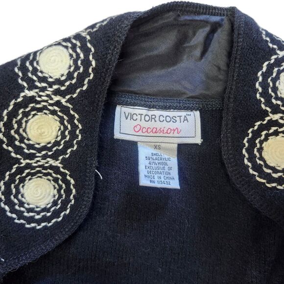 VTG VICTOR COSTA Embroidered BLACK/WHITE Wool Coat Sweater Heavy Women’s XS - Picture 13 of 16